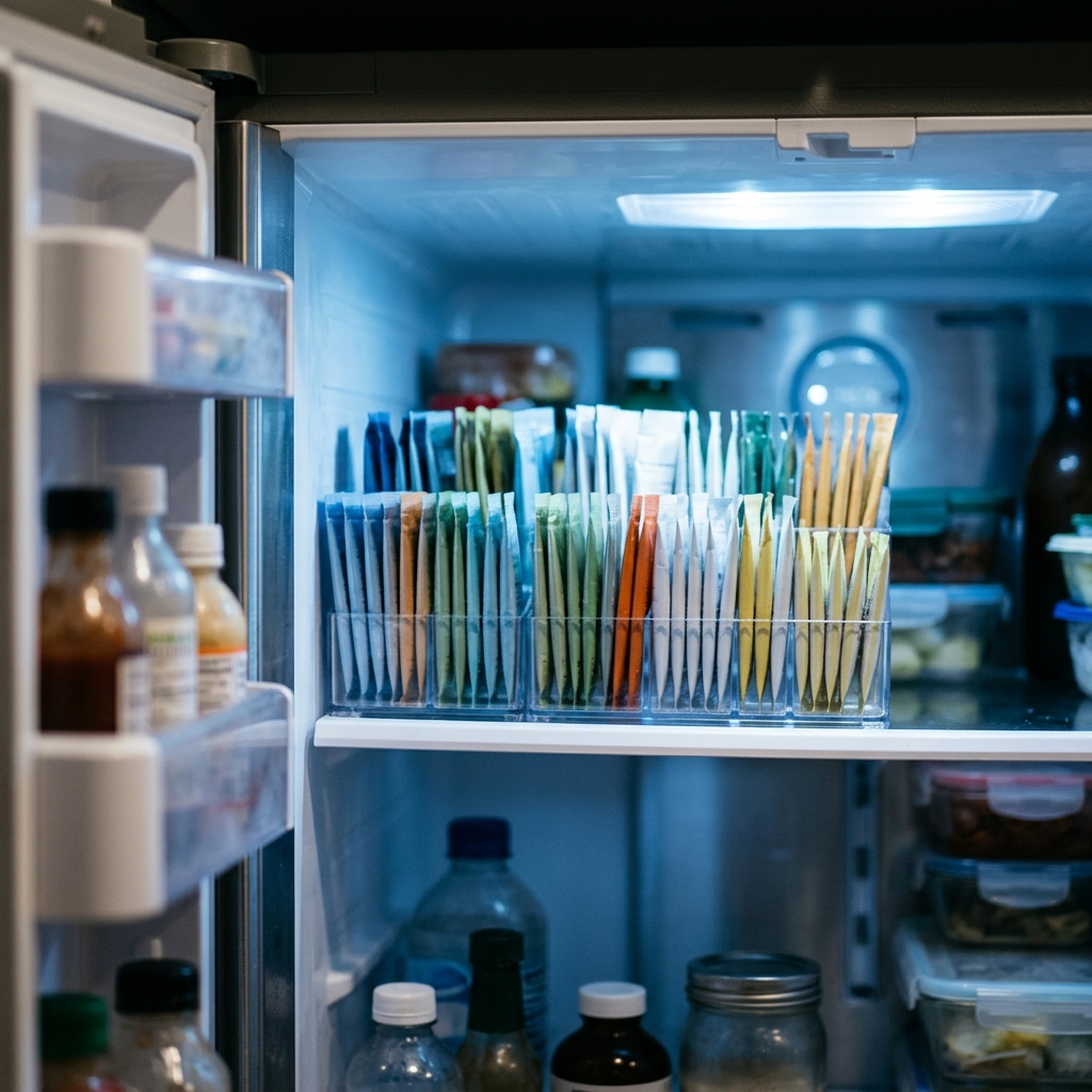 냉장고-내부에-정리된-유산균-스틱-포-보관-모습