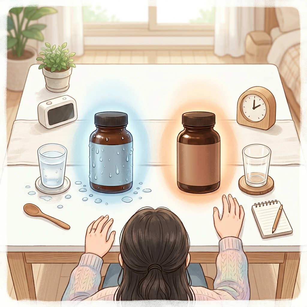 냉장보관 유산균과 실온보관 유산균을 나란히 비교한 일러스트