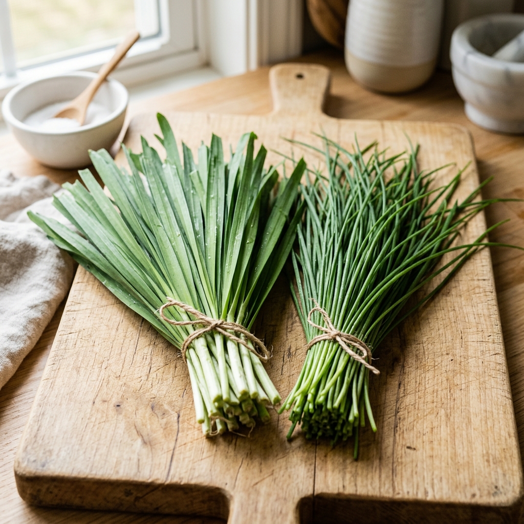 부추 고르는법, 시장에서 실패 안 하려면 이것만 확인하자 3 대엽부추와-소엽부추-두-종류를-나란히-놓고-비교한-모습