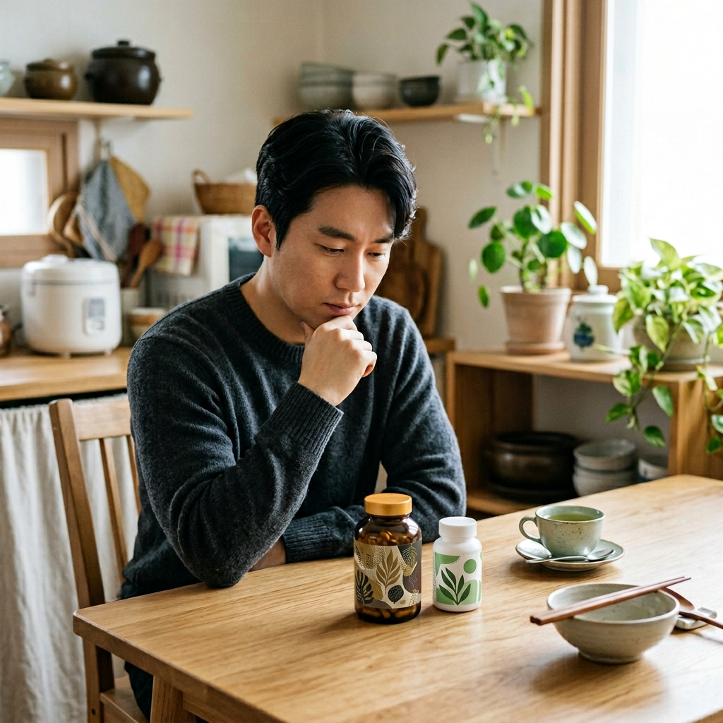 두 가지 유산균 제품의 보장균수와 가격을 비교하는 모습