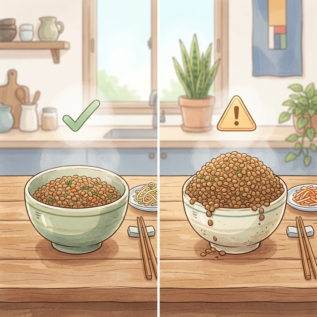 렌틸콩 하루 섭취량, 많이 먹으면 오히려 탈 나는 이유 3 렌틸콩 적정량과 과다량을 비교한 두 그릇 일러스트