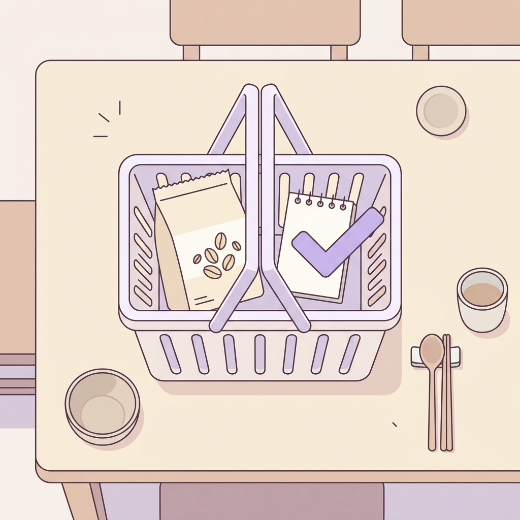 마트 장보기 전 살펴보는 오트밀 체크리스트 일러스트