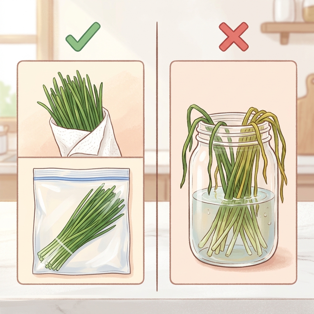 부추 보관법, 물러지기 전에 이렇게 해두면 2주도 거뜬하다 3 부추-보관법-올바른-방법과-잘못된-방법을-비교한-일러스트