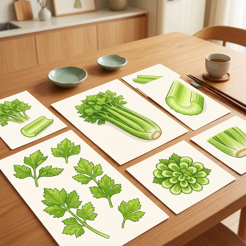 셀러리 고르는법 핵심 포인트를 보여주는 줄기 단면과 잎 상태