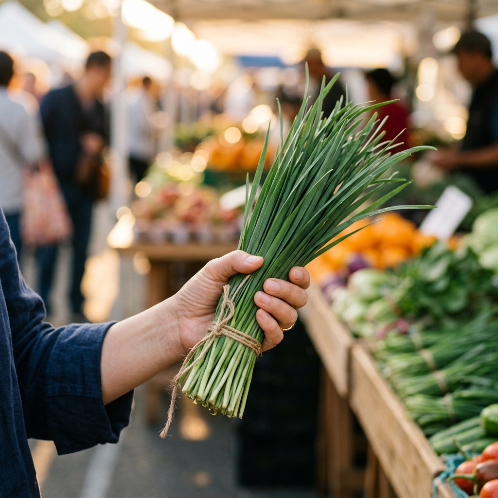 부추 고르는법, 시장에서 실패 안 하려면 이것만 확인하자 4 시장에서-부추-줄기의-탄력을-직접-확인하는-모습
