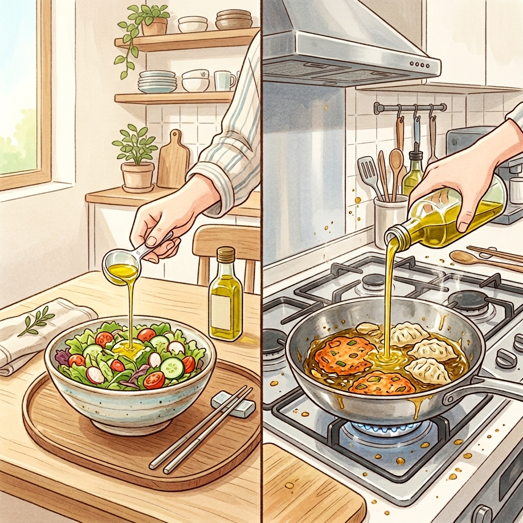 올리브유 올바른 섭취와 잘못된 섭취를 비교한 일러스트