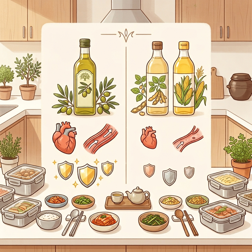 올리브유 효능 다른 식용유의 건강 성분 비교 일러스트