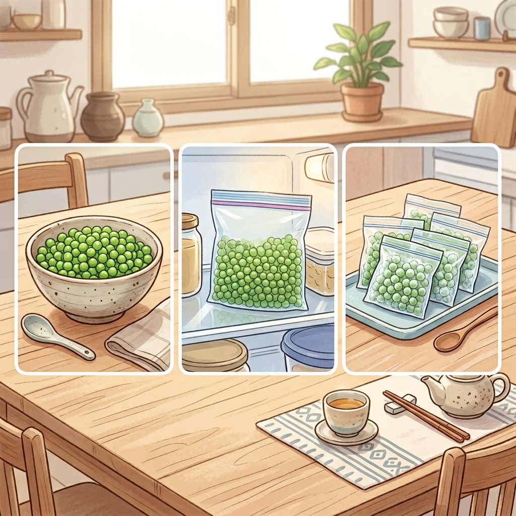 완두콩 보관법, 제철에 사서 1년 내내 먹는 확실한 방법 4 완두콩 보관법 비교 생보관 냉장보관 냉동보관 세 가지 방식