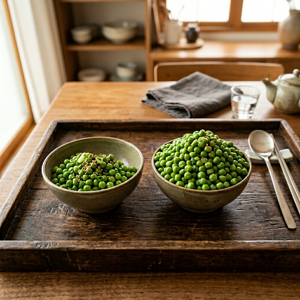 완두콩 하루 섭취량, 많이 먹으면 오히려 탈 나는 이유 3 완두콩 적정량과 과다량을 비교한 두 접시