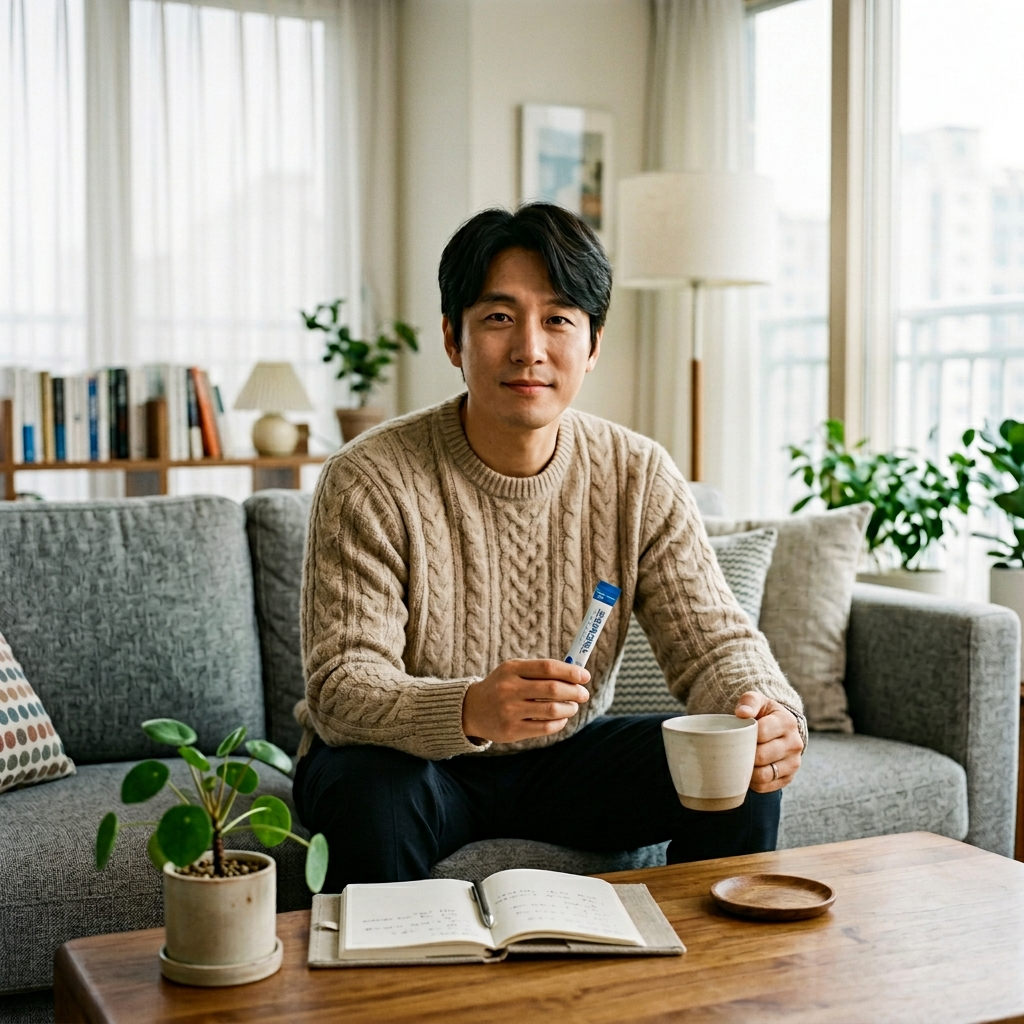 유산균 다이오프 기간을 확인하며 복용을 이어가는 한국 남성