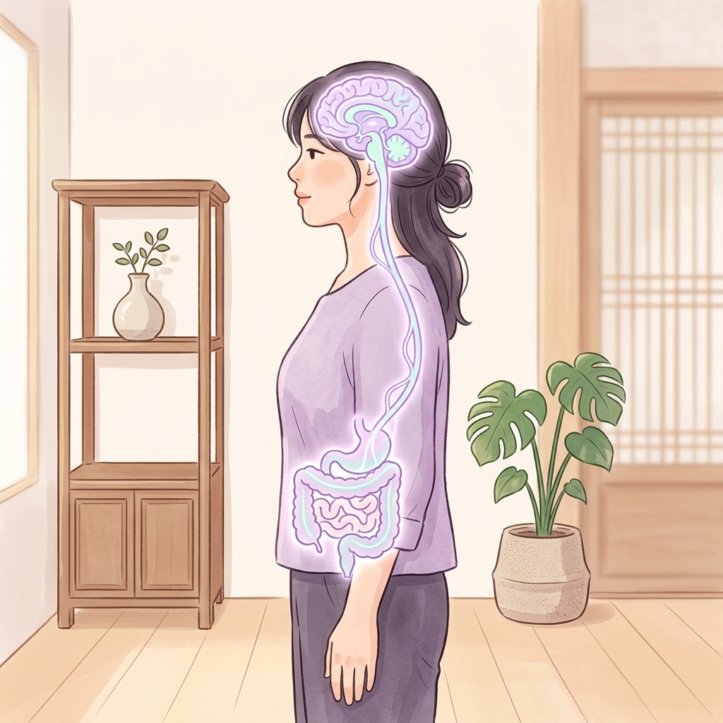 장과 뇌를 미주신경으로 연결하는 장뇌축 유산균 개념 일러스트