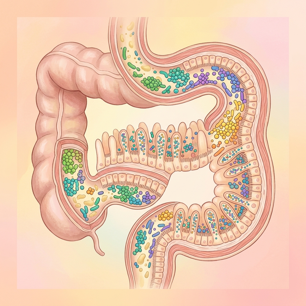 장내-유익균이-활동하는-모습을-표현한-일러스트
