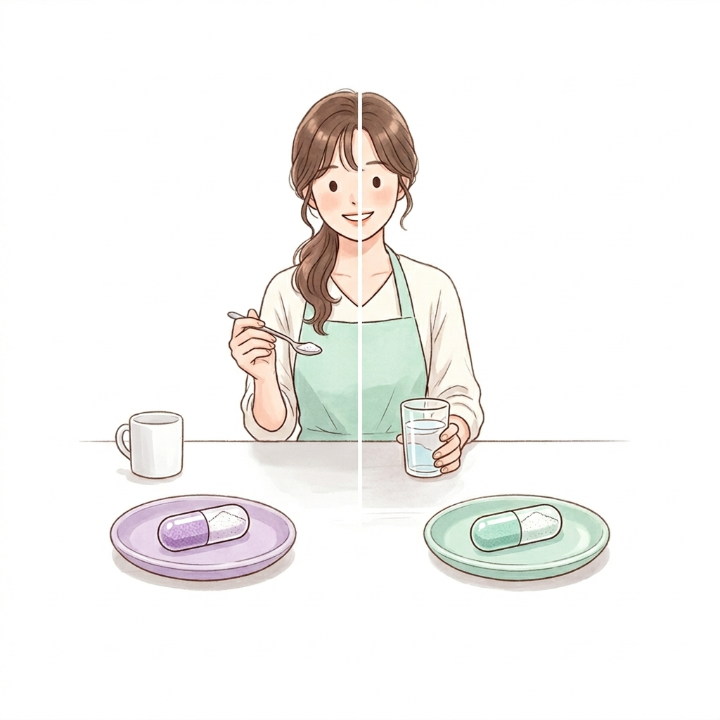 체지방 감소 유산균과 일반 장건강 유산균의 차이를 보여주는 비교 이미지