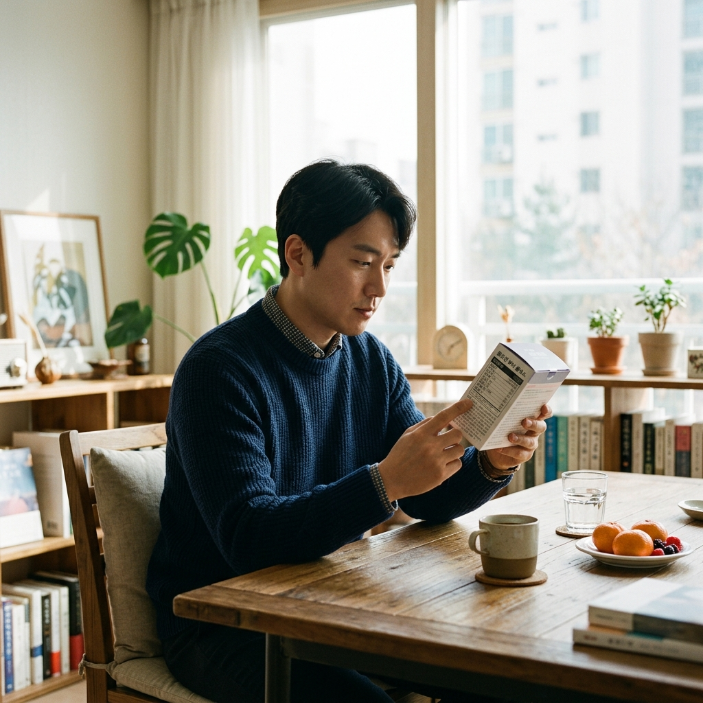 콜라겐 영양제 성분표를 확인하는 모습