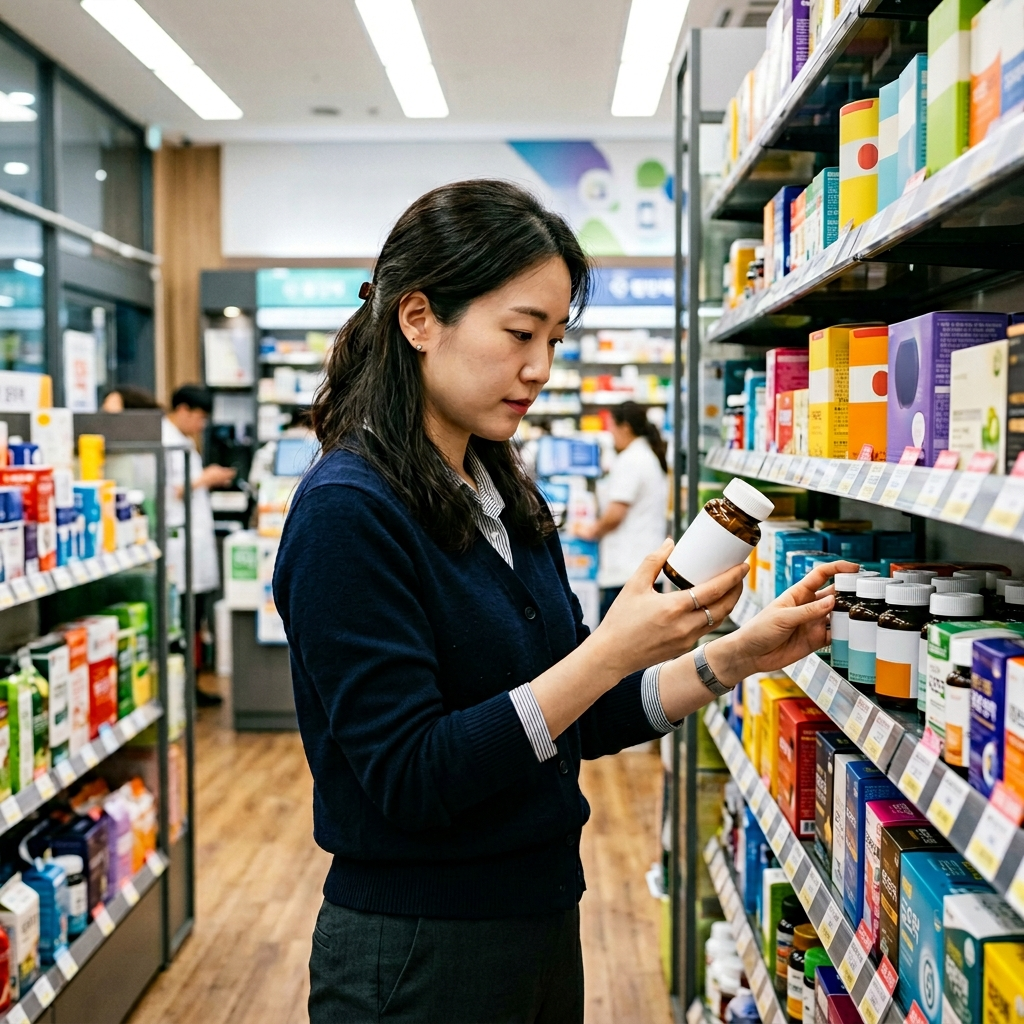 유산균 종류별 차이, 내 몸에 맞는 균주는 어떻게 고를까 1 한국 약국에서 유산균 종류별 제품을 비교하며 고르는 여성