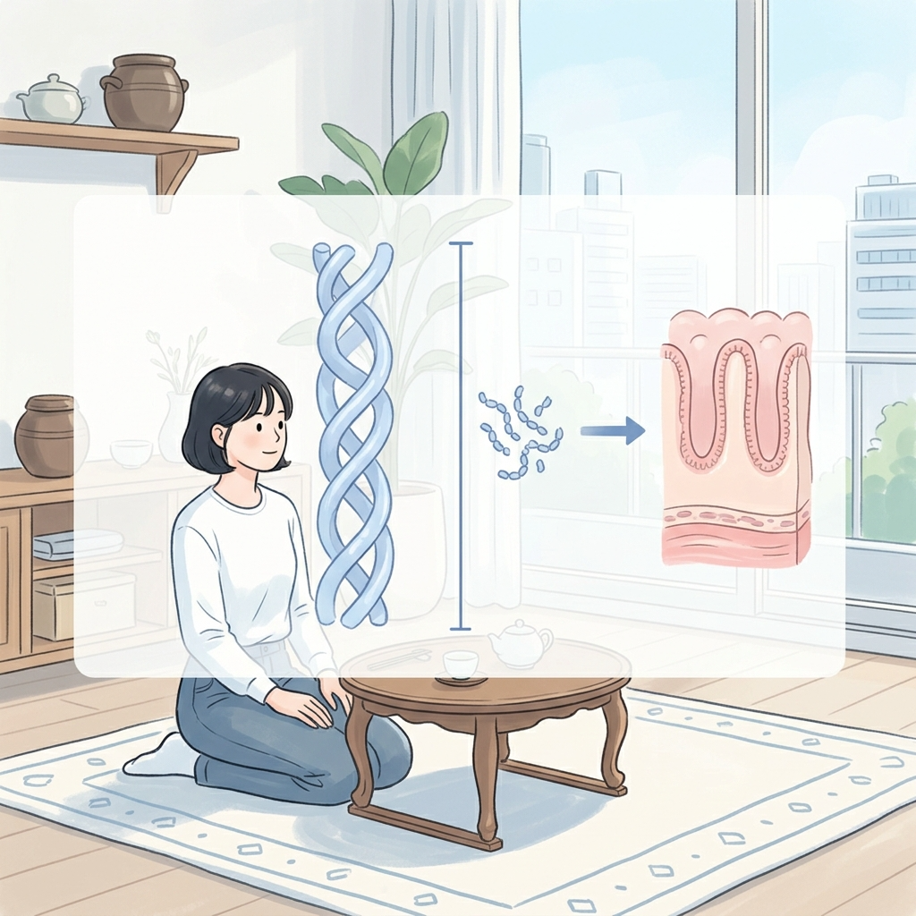 고분자 콜라겐과 저분자 콜라겐 펩타이드의 분자량 크기 차이 일러스트