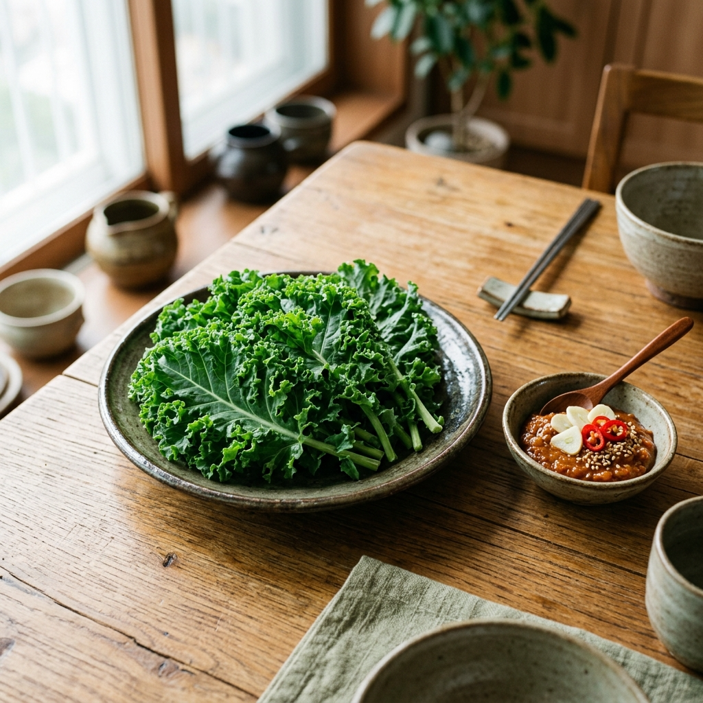 케일 먹는법, 쓴맛 없이 맛있게 즐기는 방법이 이렇게 많았다 1 된장과 들기름으로 무친 케일 나물무침 완성 모습