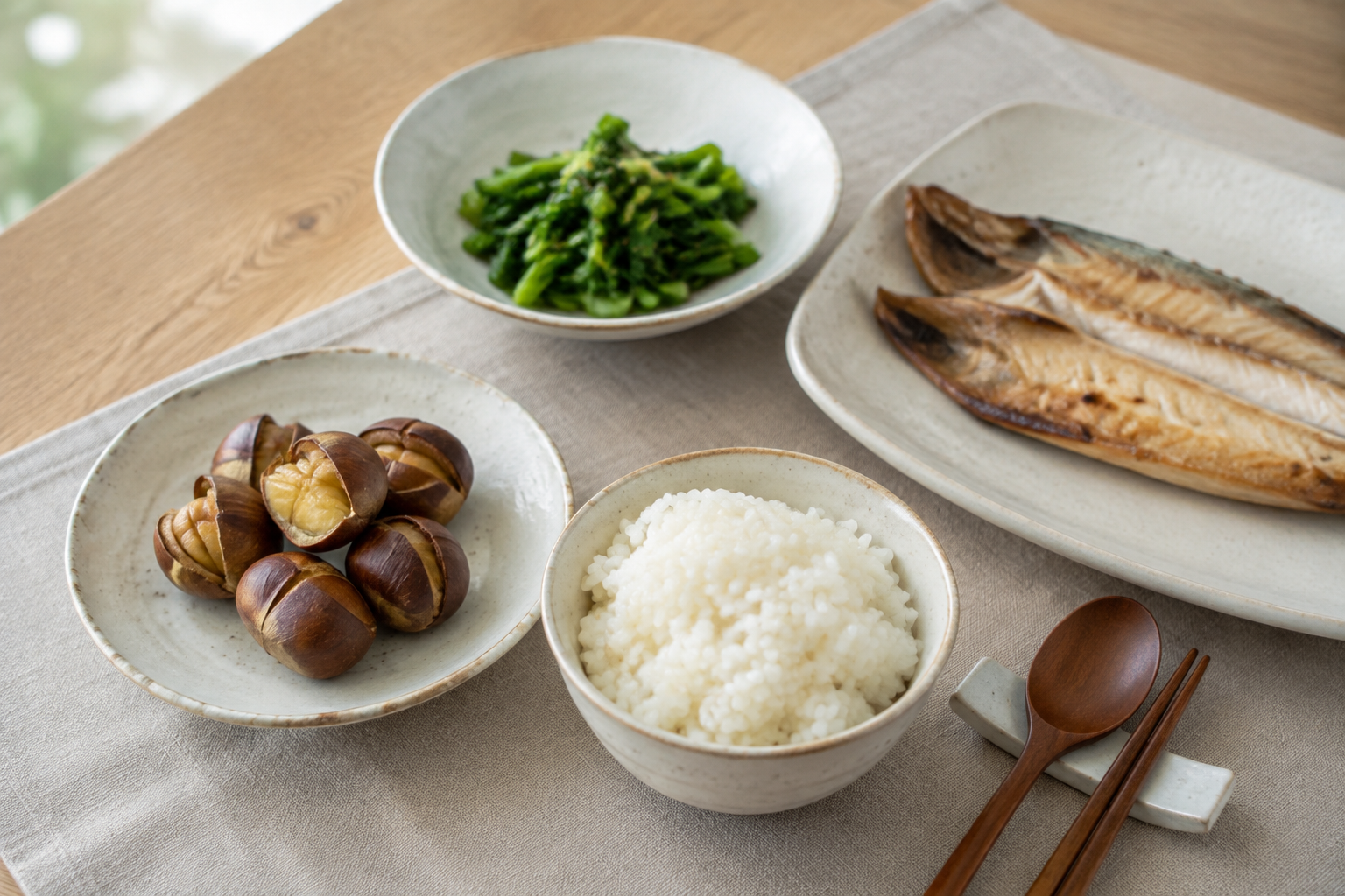 밤 하루 섭취량 60g을 밥의 일부와 바꿔 먹는 식사 구성