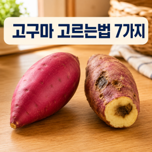 고구마 고르는법 7가지, 단단하고 매끈한 고구마와 상처·검은 반점이 있는 고구마 비교